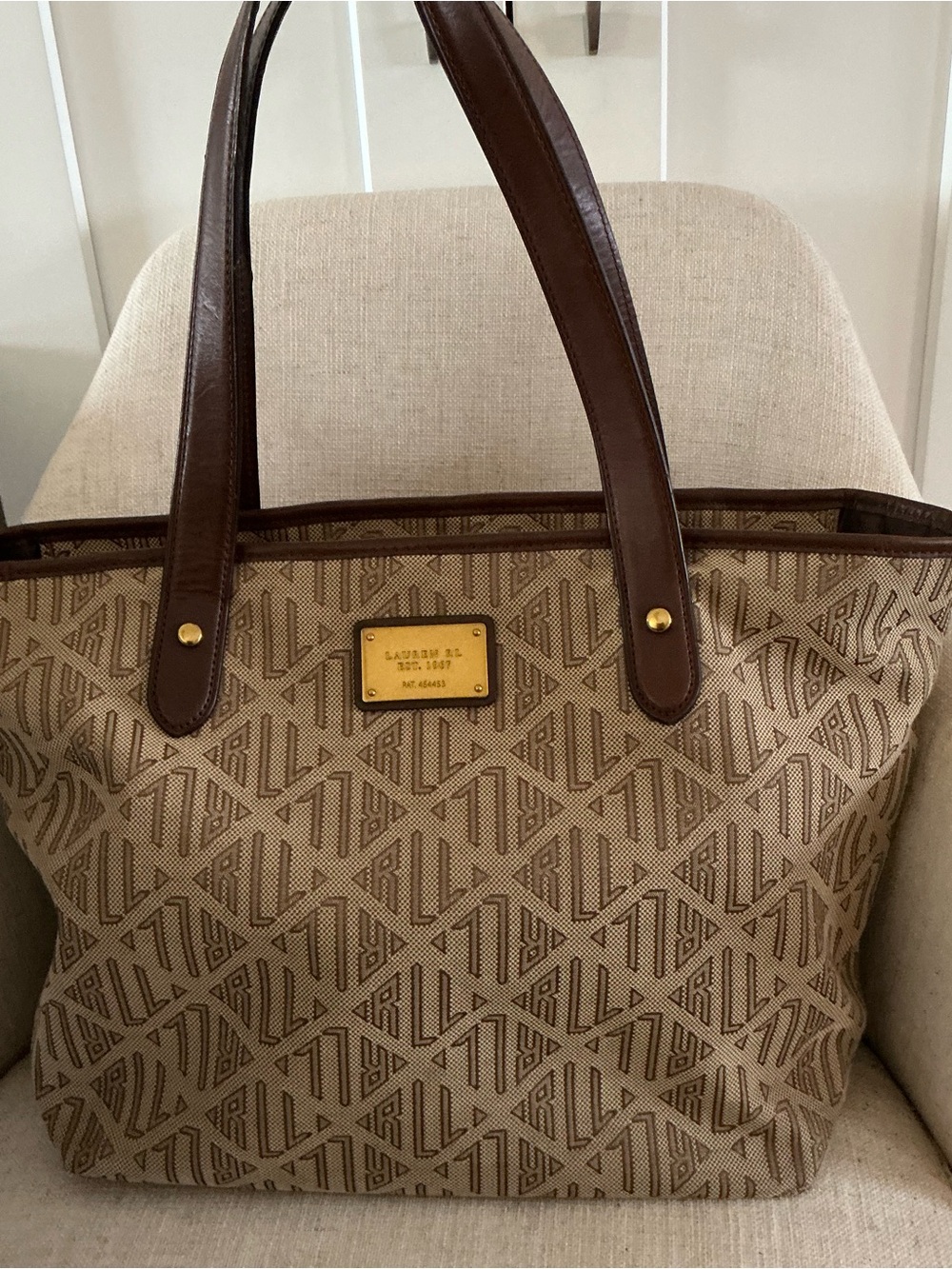 Ralph Lauren signature khaki brown large classic tote satchel shopper bag